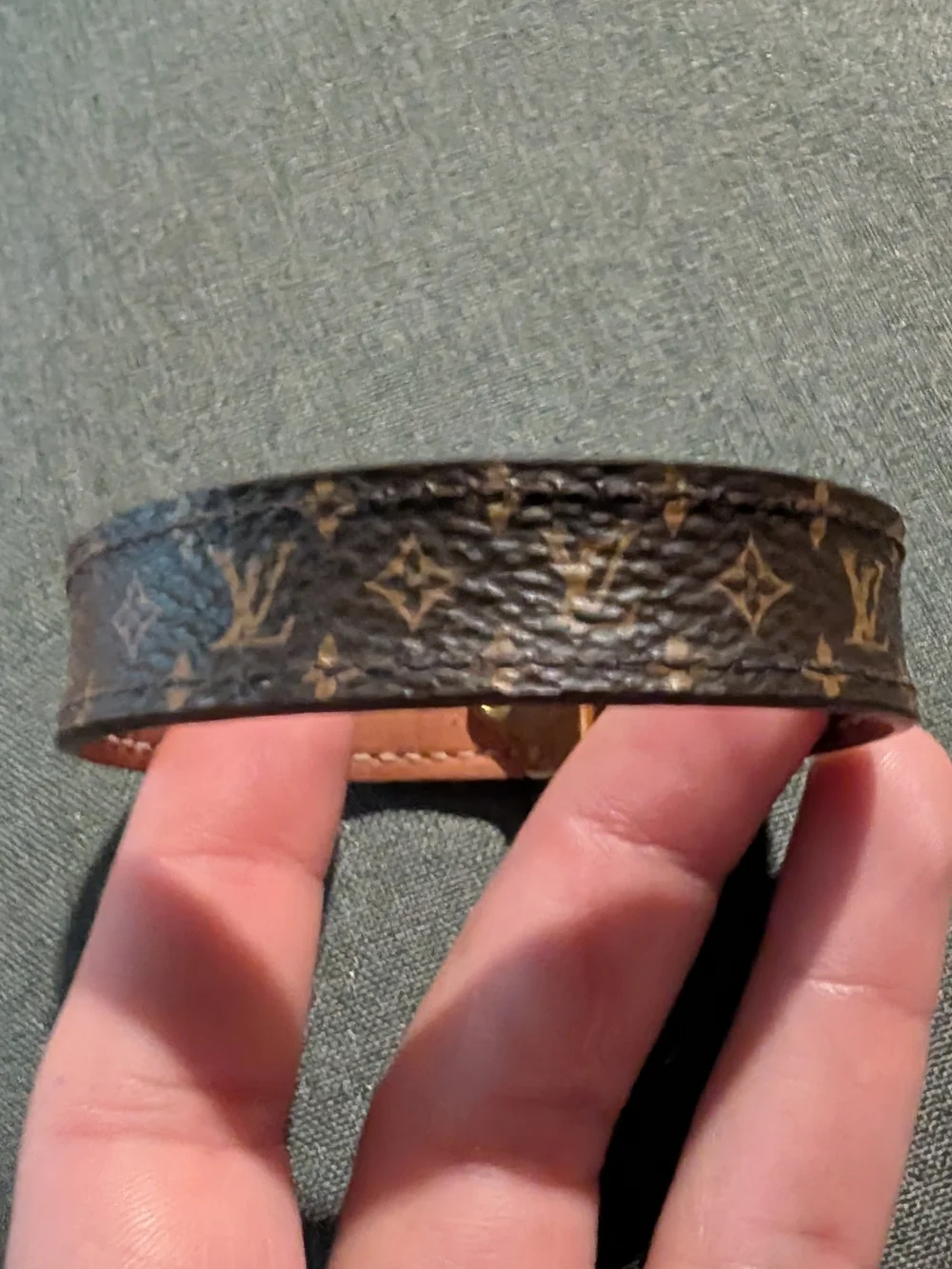 Louis Vuitton Monogram Canvas Bracelet with Gold-Tone Stud Clasp